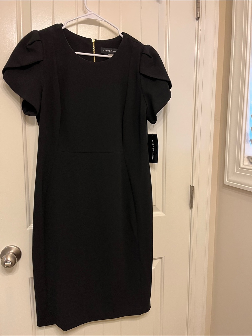 Andrew Marc Black Tulip Sleeve Midi Dress